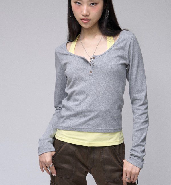  「【SLOPPY】 ヘンリーネックL/Sトップス」|Tシャツ・カットソー|グレー