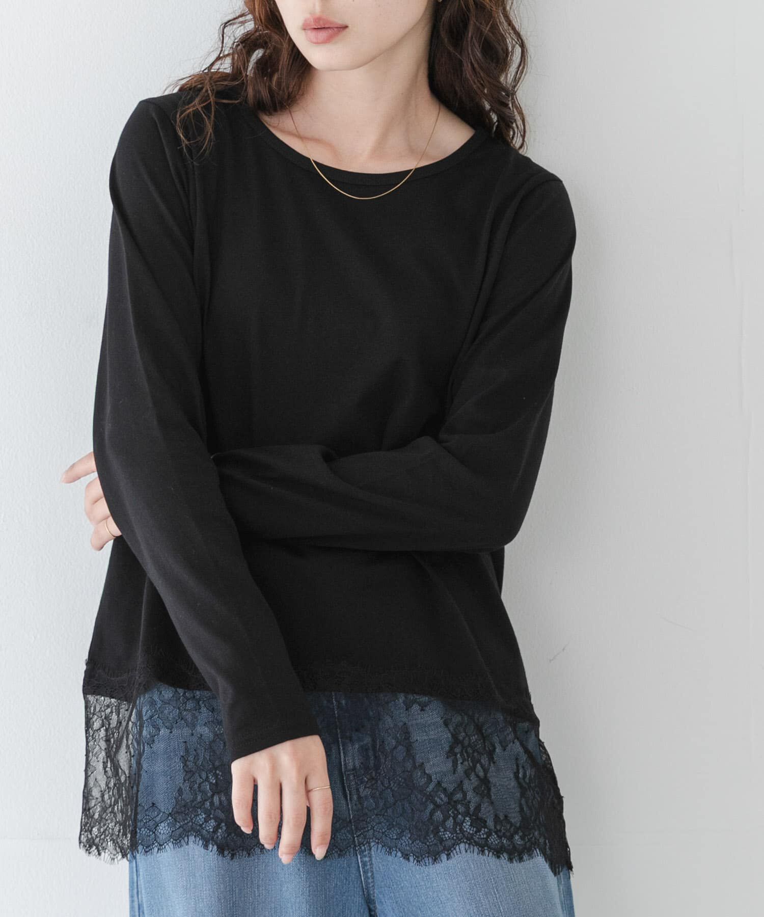 Sonny Label 「『WEB限定』ルーズフィットレースヘムロングTシャツ」|Tシャツ・カットソー|