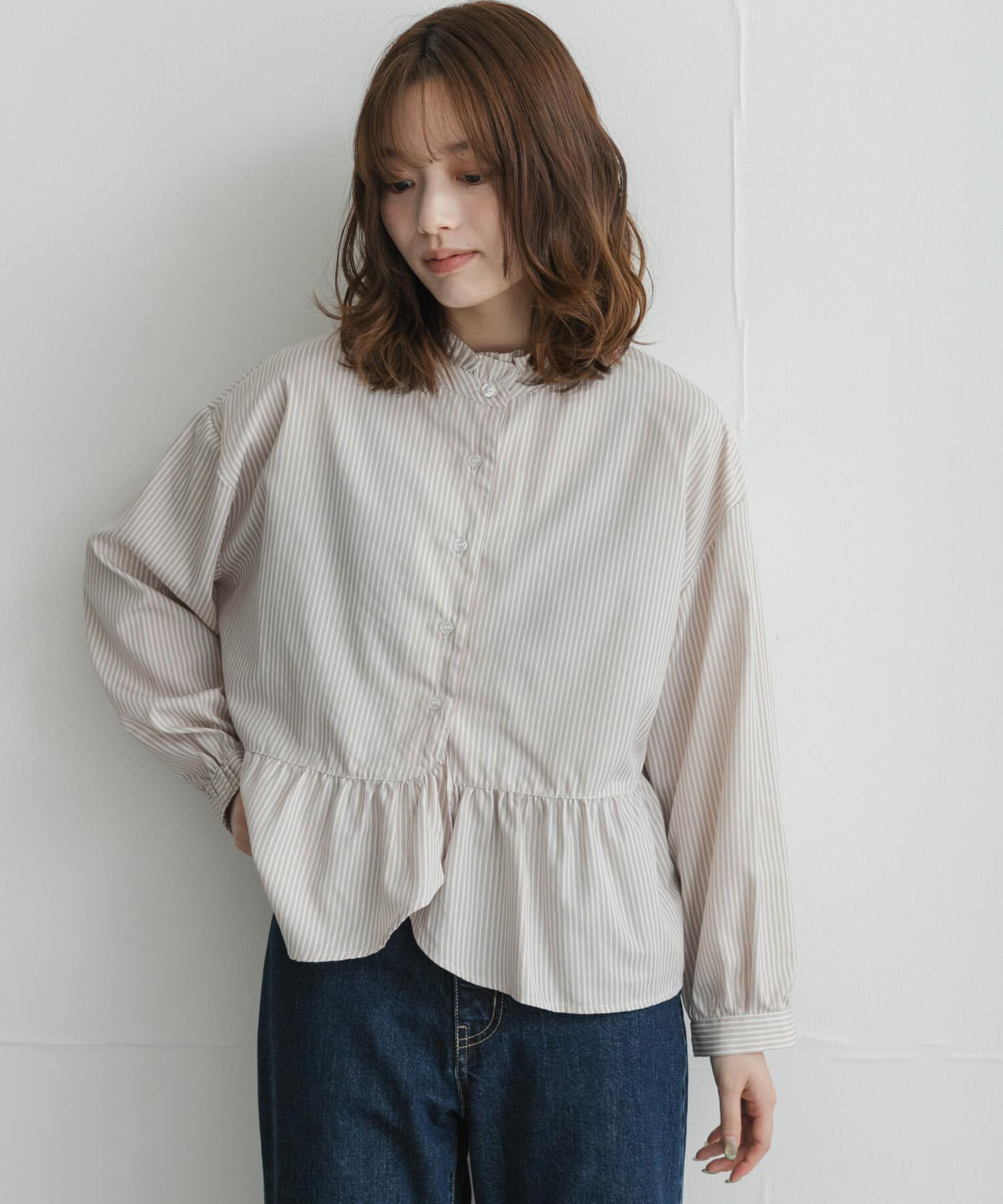 Sonny Label 「『WEB限定』スタンドカラーフリルペプラムブラウス」|シャツ・ブラウス|