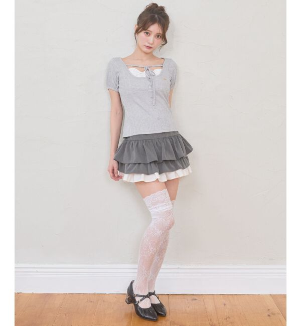  「リボンレイヤードライク半袖トップス」|Tシャツ・カットソー|