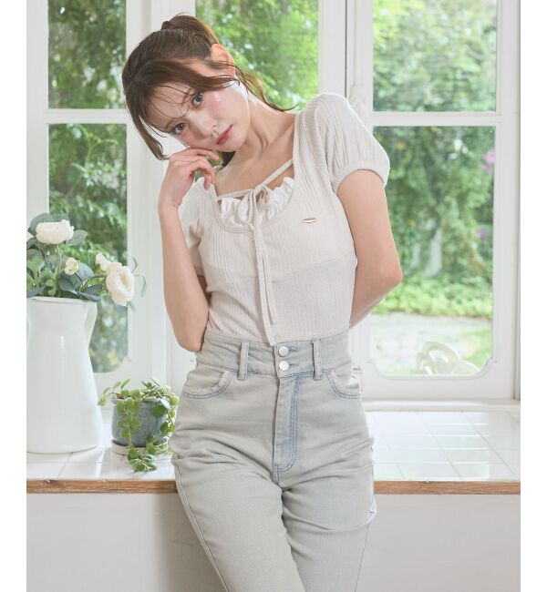  「リボンレイヤードライク半袖トップス」|Tシャツ・カットソー|