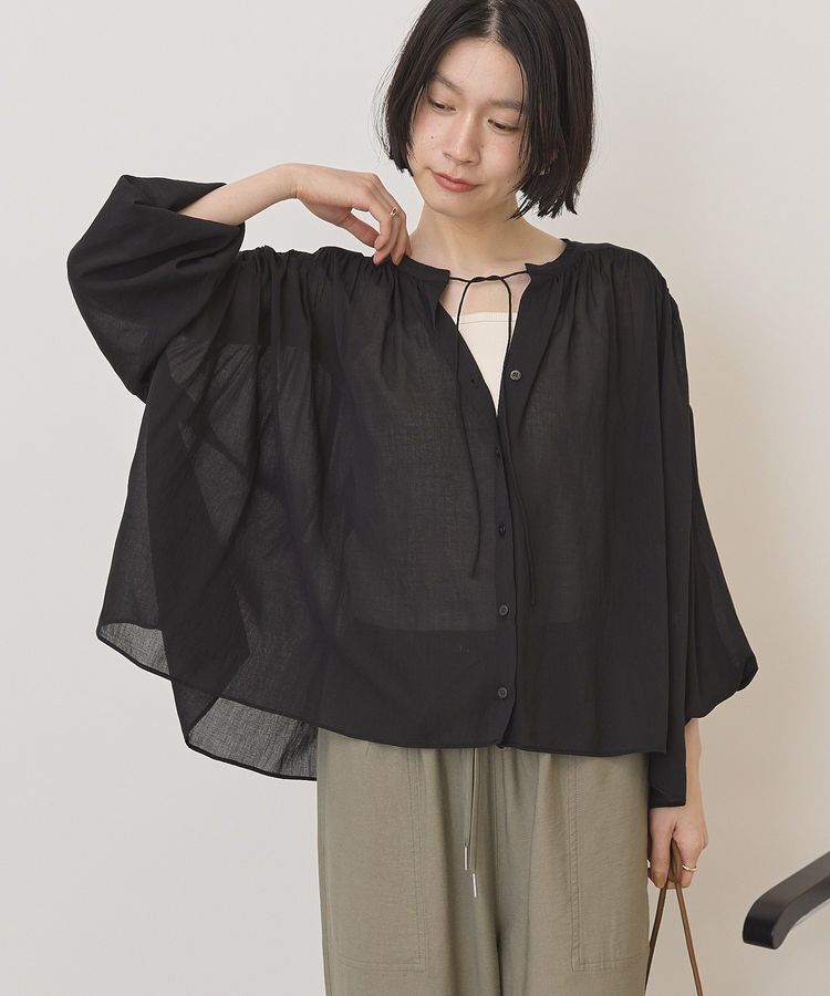 AMERICAN HOLIC「スキッパーギャザーブラウス」|シャツ・ブラウス|Black
