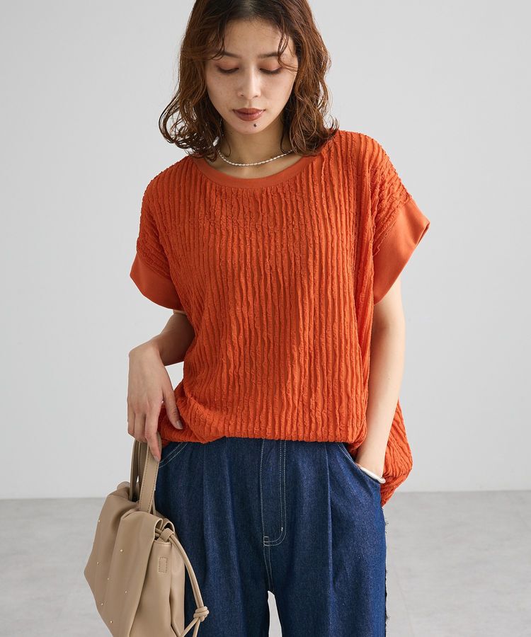 Green Parks「表面感カットフリルフレンチプルオーバー」|Tシャツ・カットソー|Orange