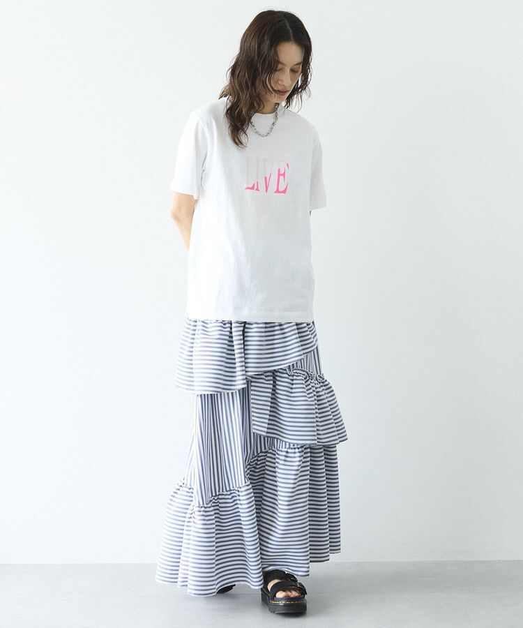 GARAGE OF GOOD CLOTHING「ストライプランダムラッフルスカート」|フレア|