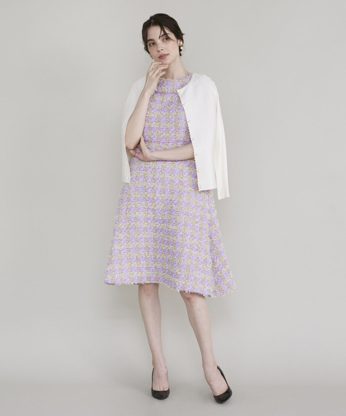 Maglie le cassetto「《ﾌﾟﾗｽｻｲｽﾞ》ﾌｧﾝｼｰﾂｲｰﾄﾞﾄﾞﾚｽ《Linton Tweeds》《M Magl」|ワンピース|
