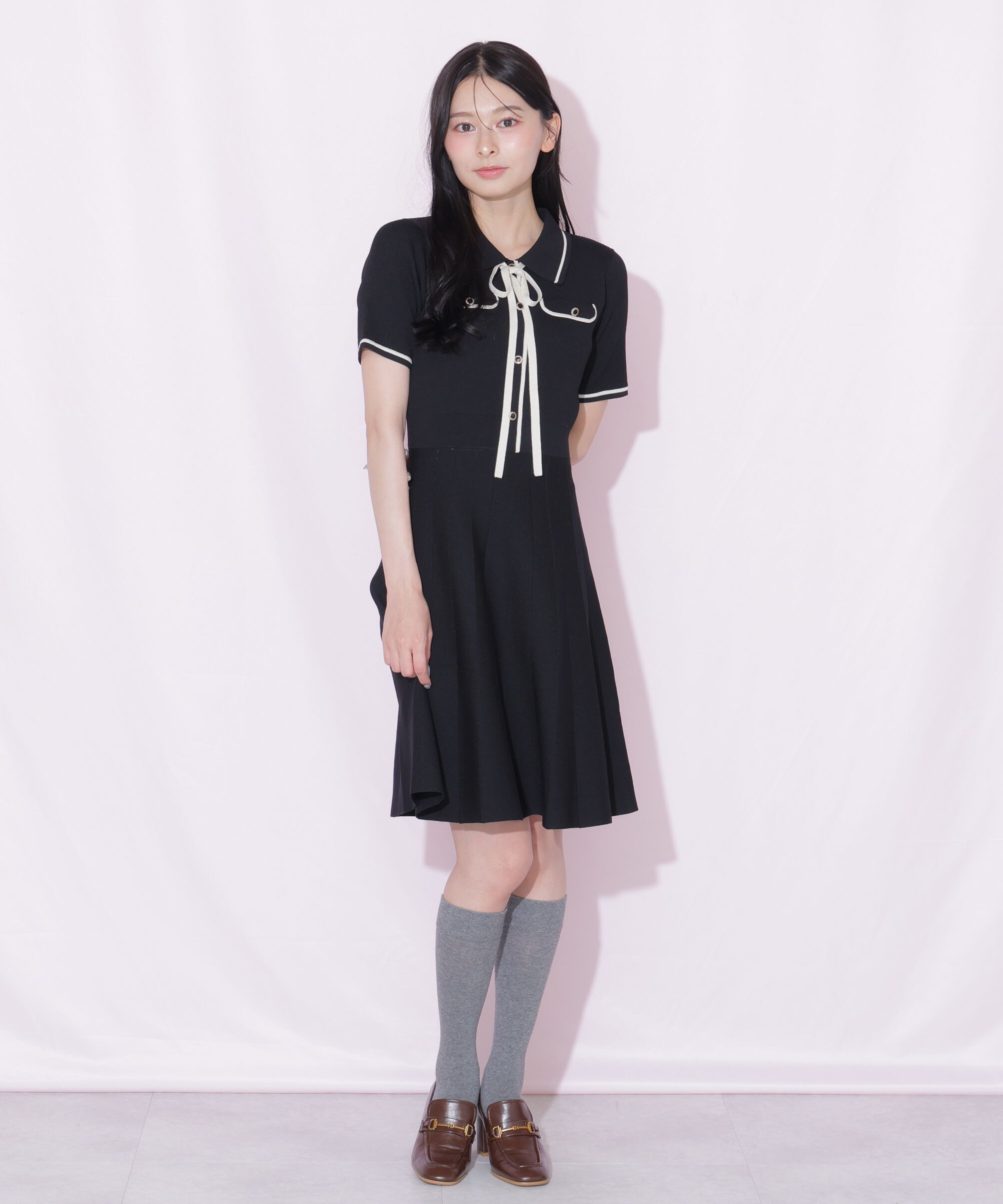  「配色ラインニットミニワンピース」|ワンピース|