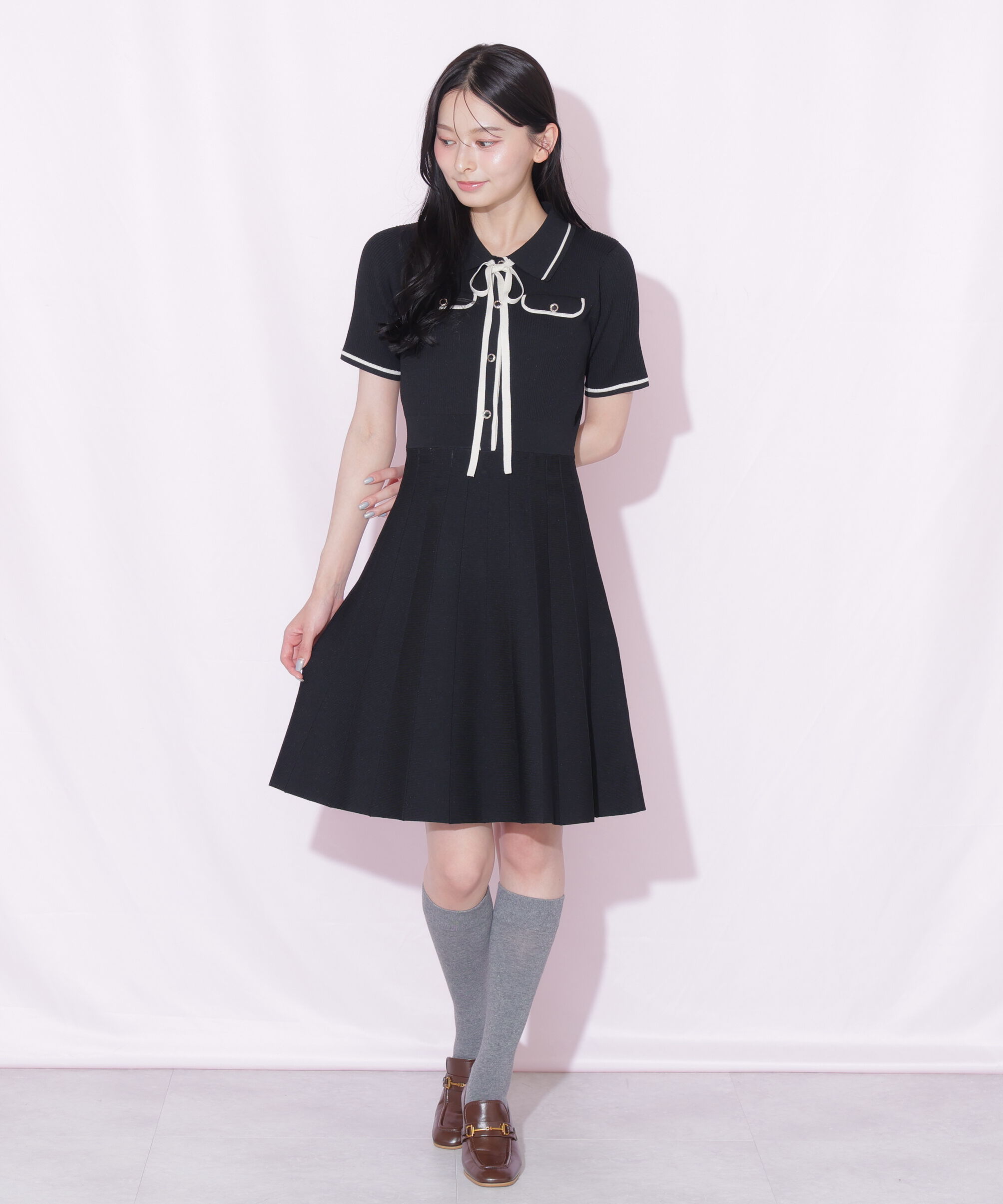  「配色ラインニットミニワンピース」|ワンピース|