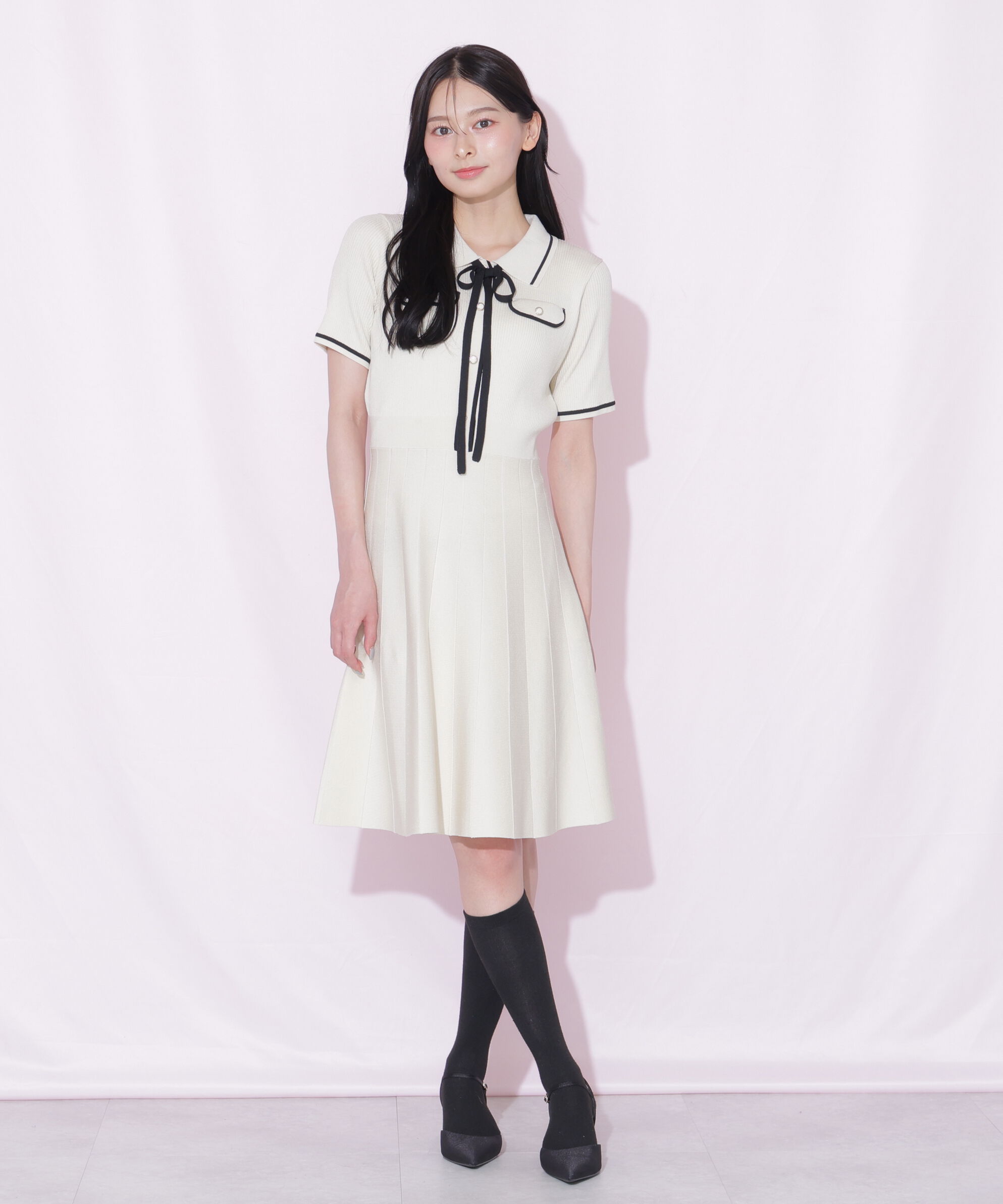  「配色ラインニットミニワンピース」|ワンピース|