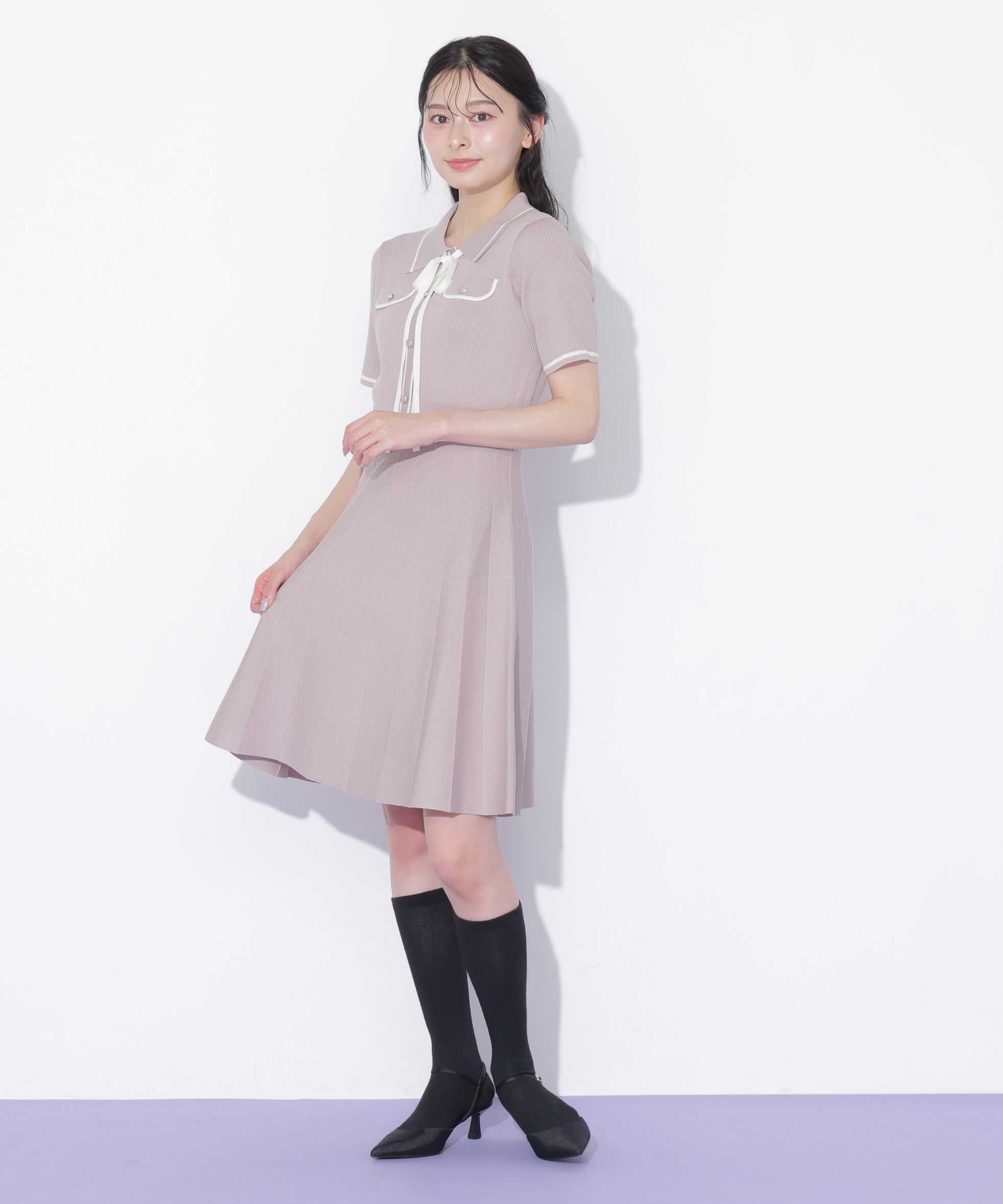  「配色ラインニットミニワンピース」|ワンピース|