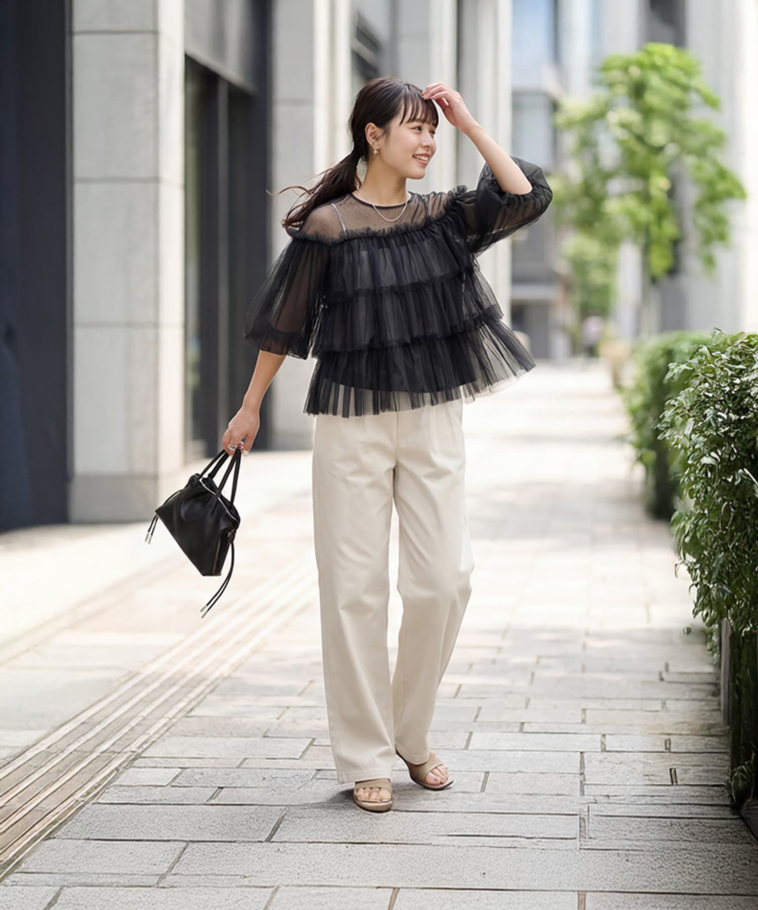 STYLE DELI「【selection】チュールティアードギャザーブラウス」|シャツ・ブラウス|