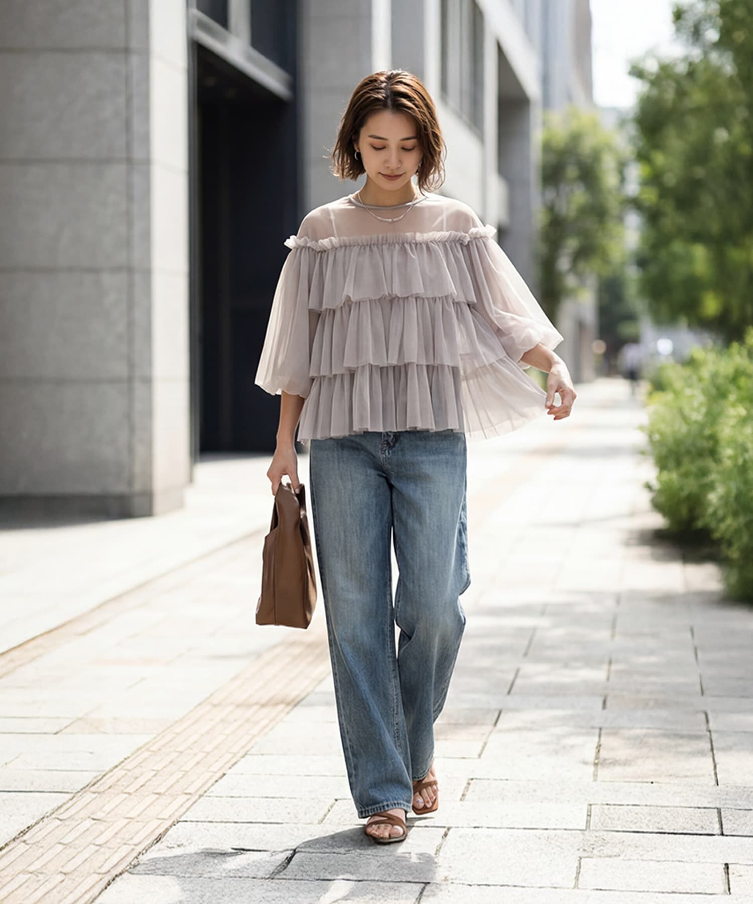 STYLE DELI「【selection】チュールティアードギャザーブラウス」|シャツ・ブラウス|