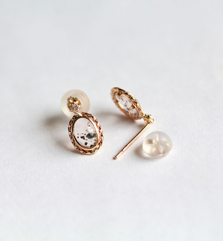  「ドッティドピンククォーツ / ダイヤモンド ピアス | K10YG」|ピアス|