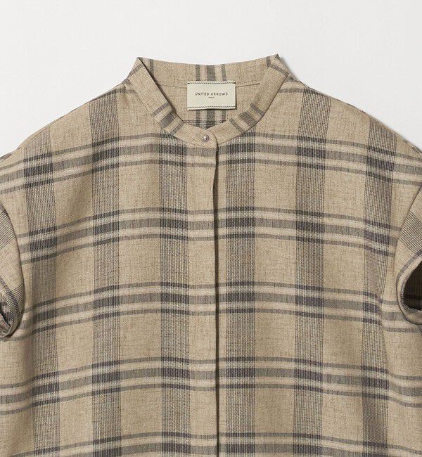 UNITED ARROWS「チェック バンドカラー フレンチスリーブ シャツ ‐ウォッシャブル‐」|シャツ・ブラウス|