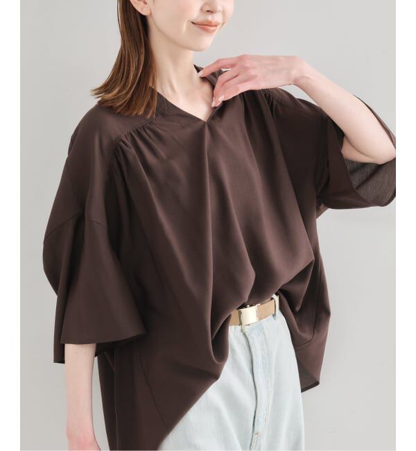U by SPICK&SPAN「シルキーシフォンギャザーブラウス」|シャツ・ブラウス|