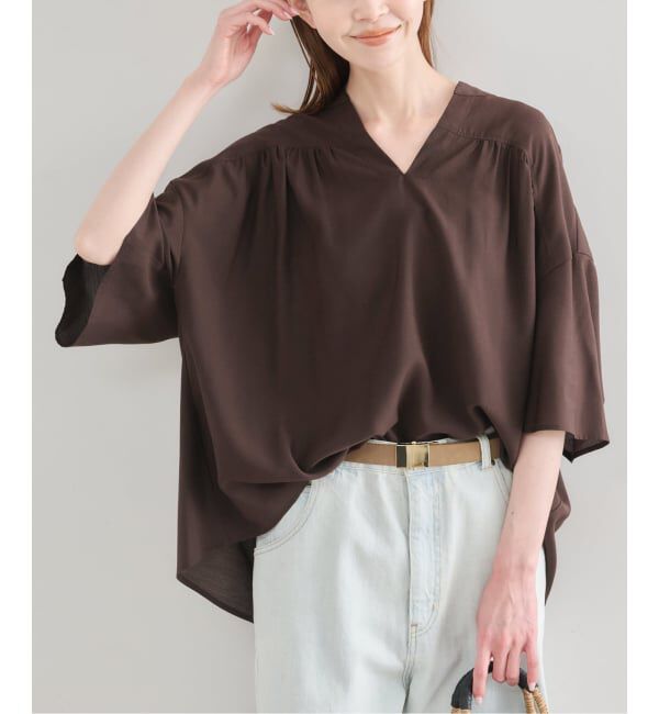 U by SPICK&SPAN「シルキーシフォンギャザーブラウス」|シャツ・ブラウス|ブラウン