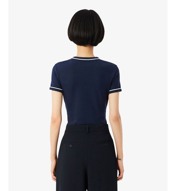 LACOSTE「レーヨンブレンドトリム 配色ライン半袖Tシャツ」|Tシャツ・カットソー|
