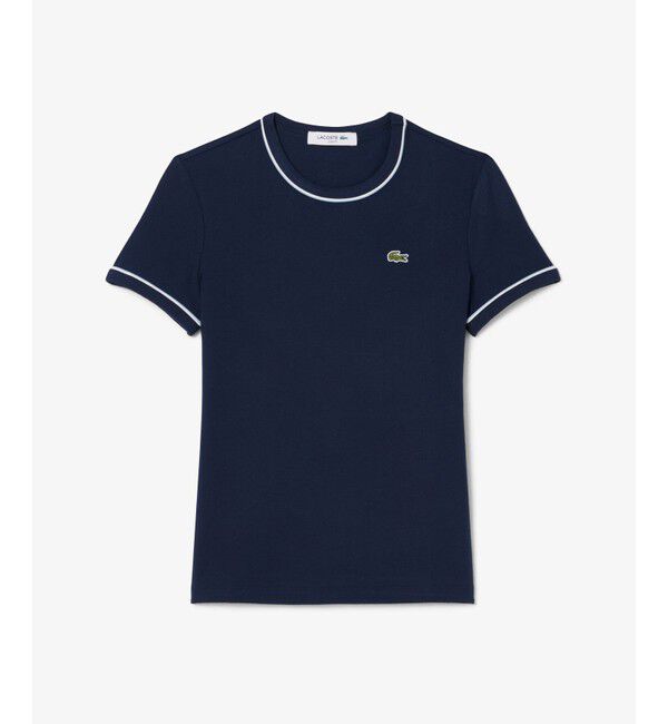 LACOSTE「レーヨンブレンドトリム 配色ライン半袖Tシャツ」|Tシャツ・カットソー|