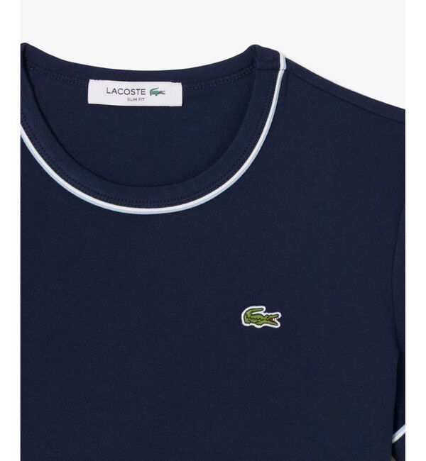 LACOSTE「レーヨンブレンドトリム 配色ライン半袖Tシャツ」|Tシャツ・カットソー|