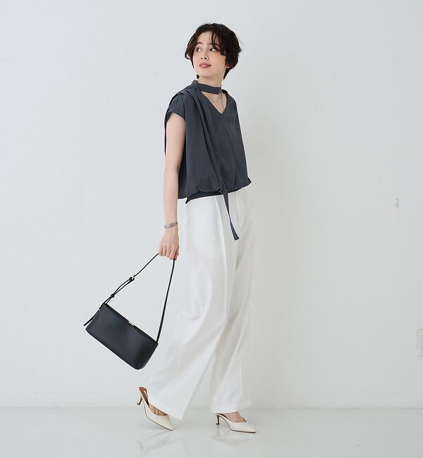 Rouge vif「タイ付きドレープタックVネックブラウス」|シャツ・ブラウス|