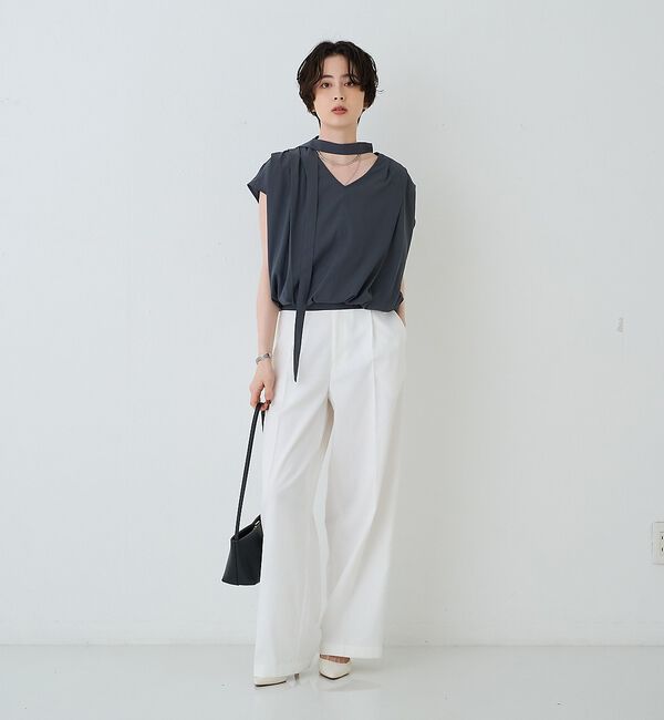 Rouge vif「タイ付きドレープタックVネックブラウス」|シャツ・ブラウス|