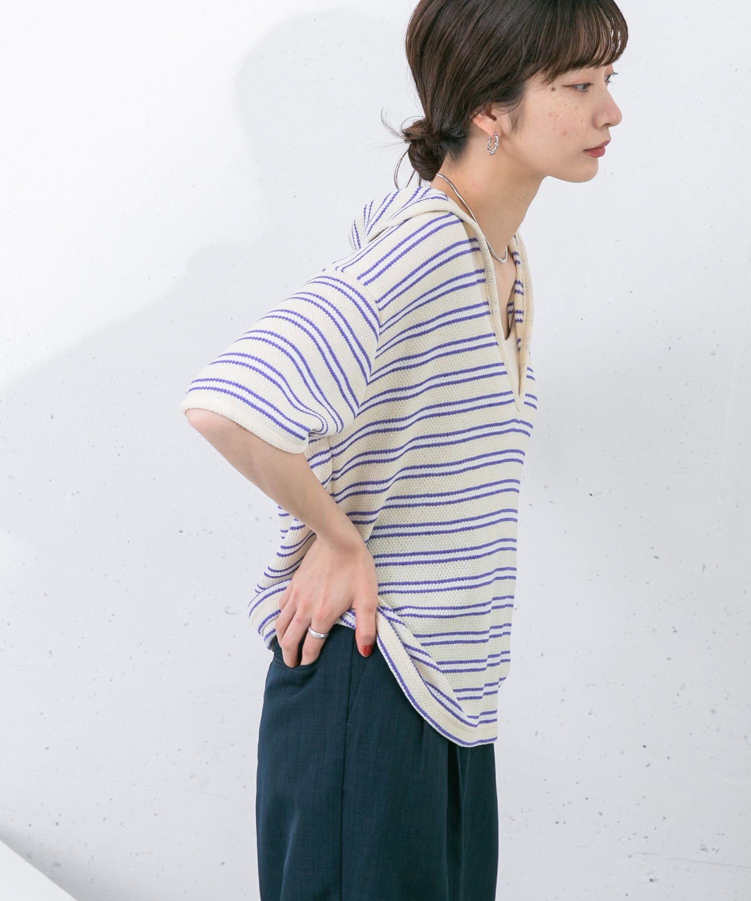  「Vネックボーダープルオーバー」|Tシャツ・カットソー|