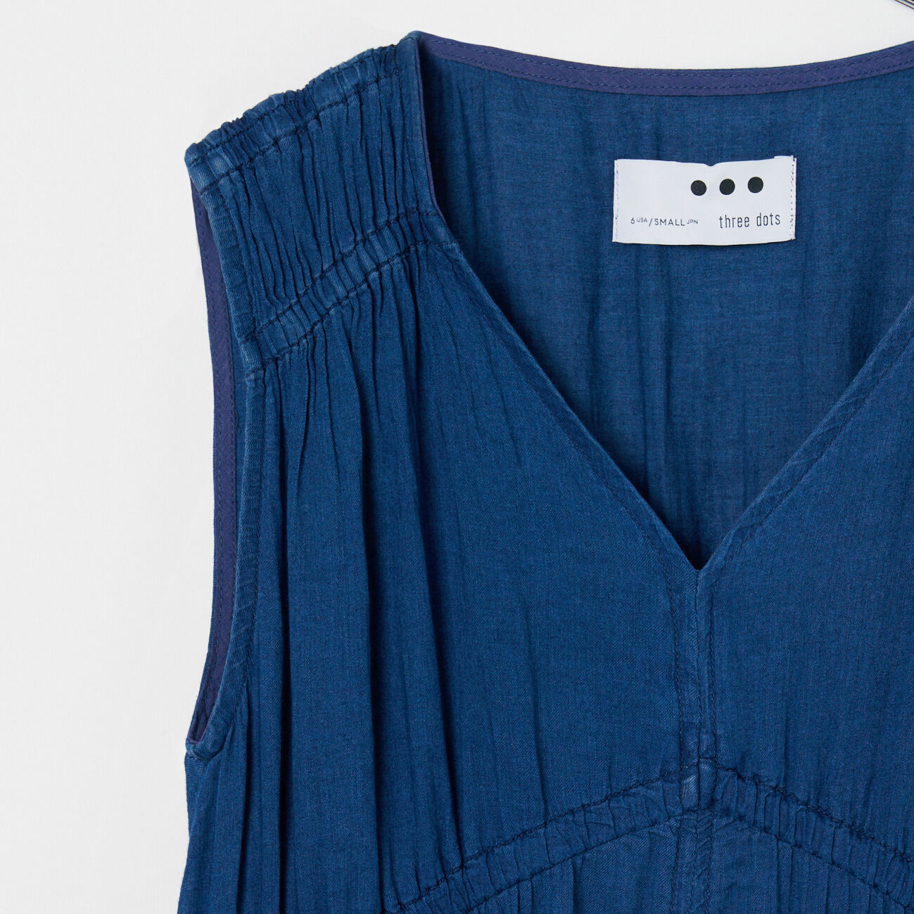  「three dots AIR DENIM GATHER DRESS」|ワンピース|