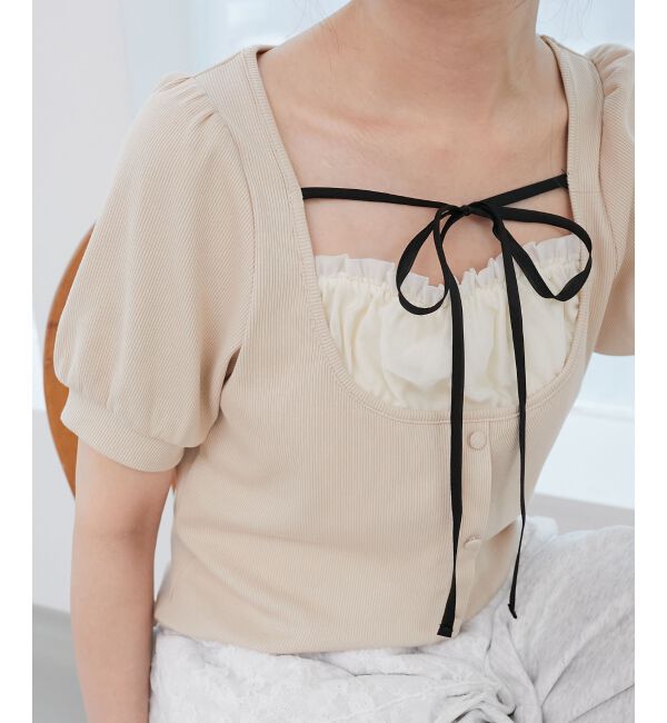  「ギャザードッキングカットトップス」|Tシャツ・カットソー|
