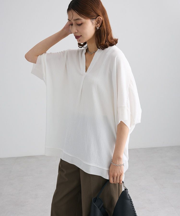 Green Parks「シアーリブ切替スキッパーチュニック」|チュニック|