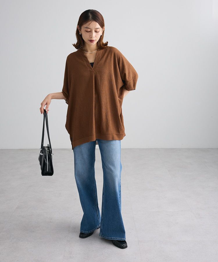 Green Parks「シアーリブ切替スキッパーチュニック」|チュニック|