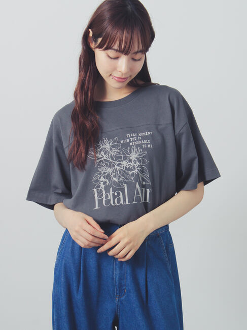 Samansa Mos2「【接触冷感】切り替えプリントTシャツ」|Tシャツ・カットソー|チャコールグレー
