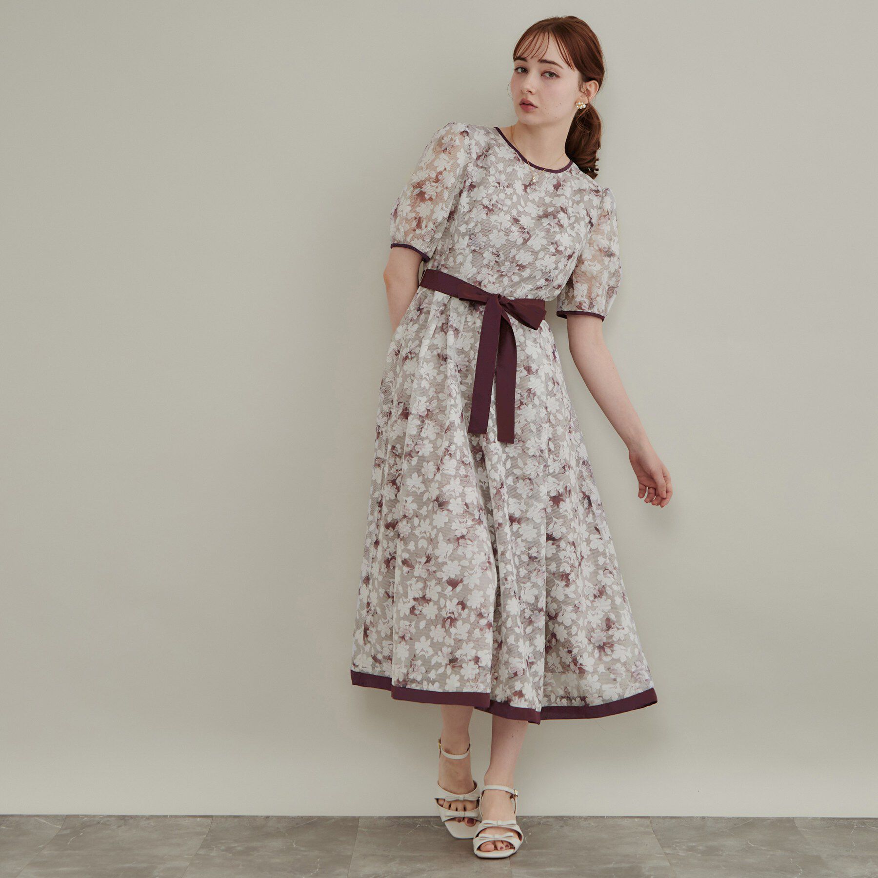 Couture broach「一枚で華やかに着映える オパールチェック花柄ワンピース【洗濯機可】」|ワンピース|