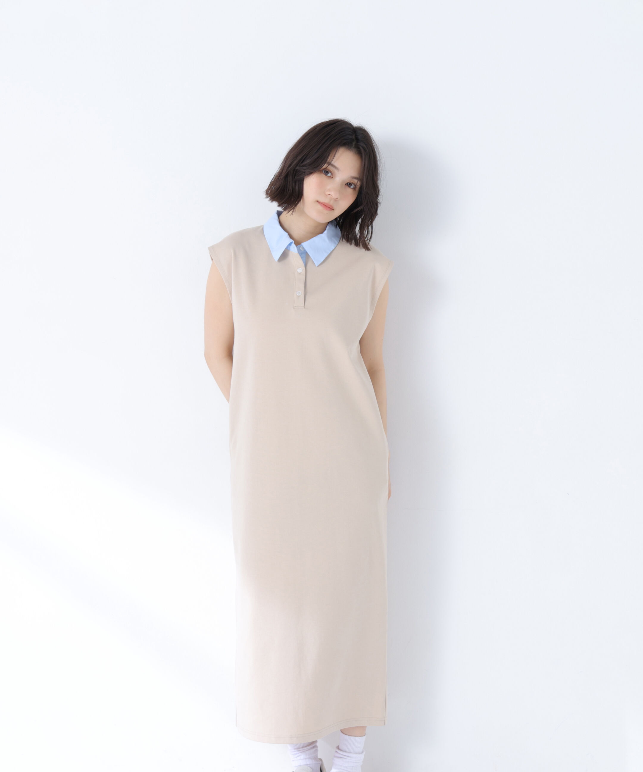  「シャツカラーカットソーワンピース」|ワンピース|