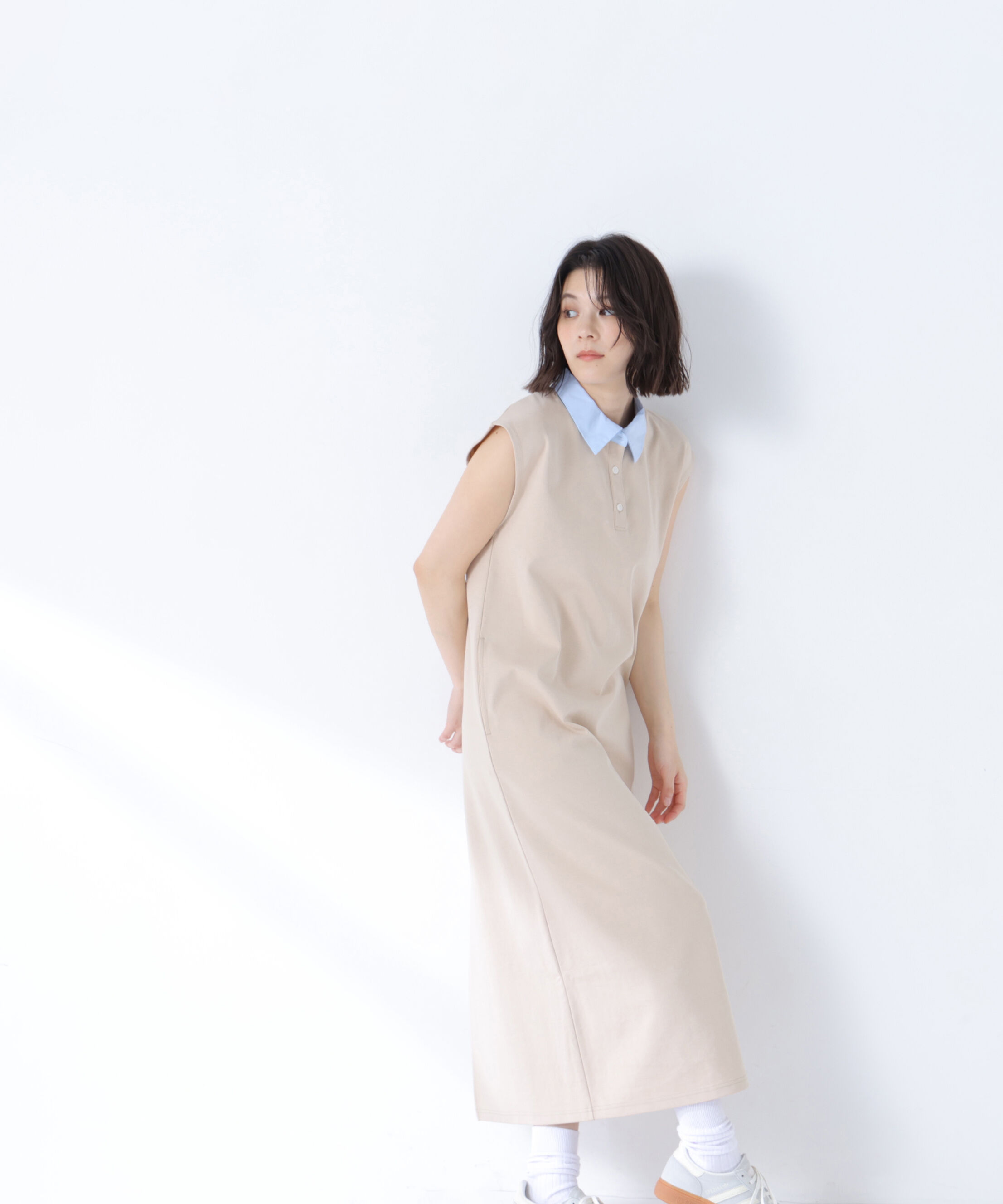  「シャツカラーカットソーワンピース」|ワンピース|