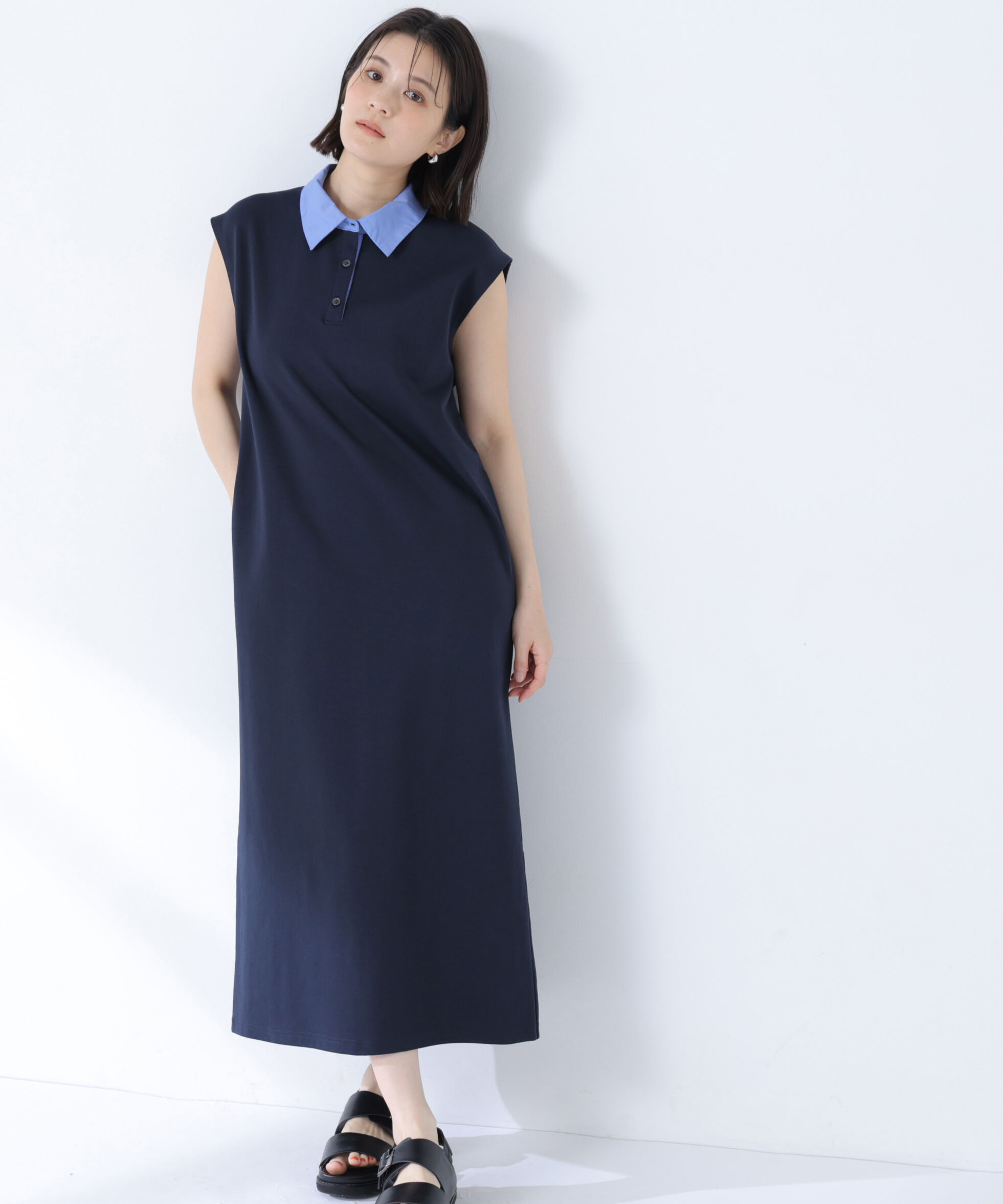  「シャツカラーカットソーワンピース」|ワンピース|