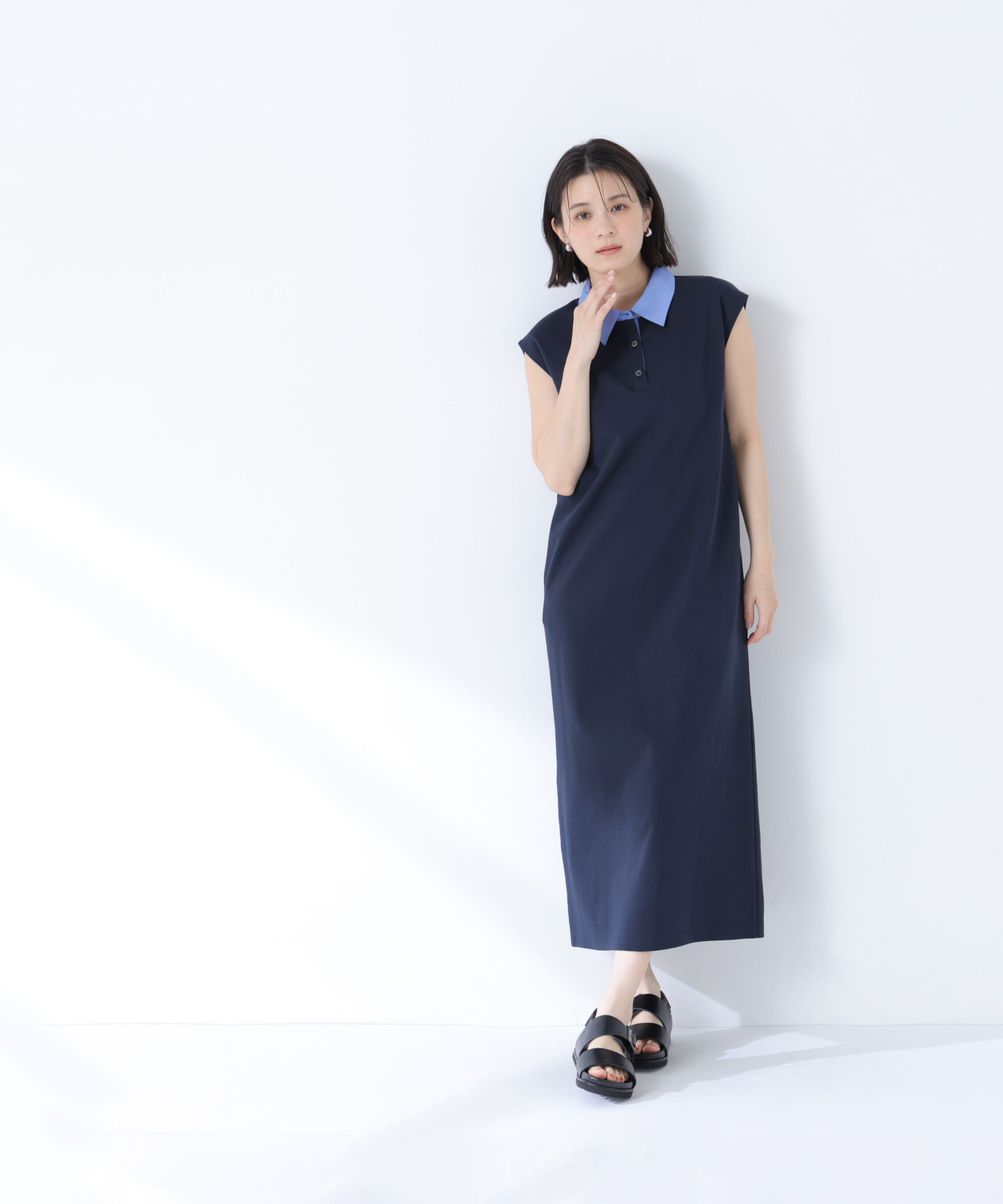  「シャツカラーカットソーワンピース」|ワンピース|