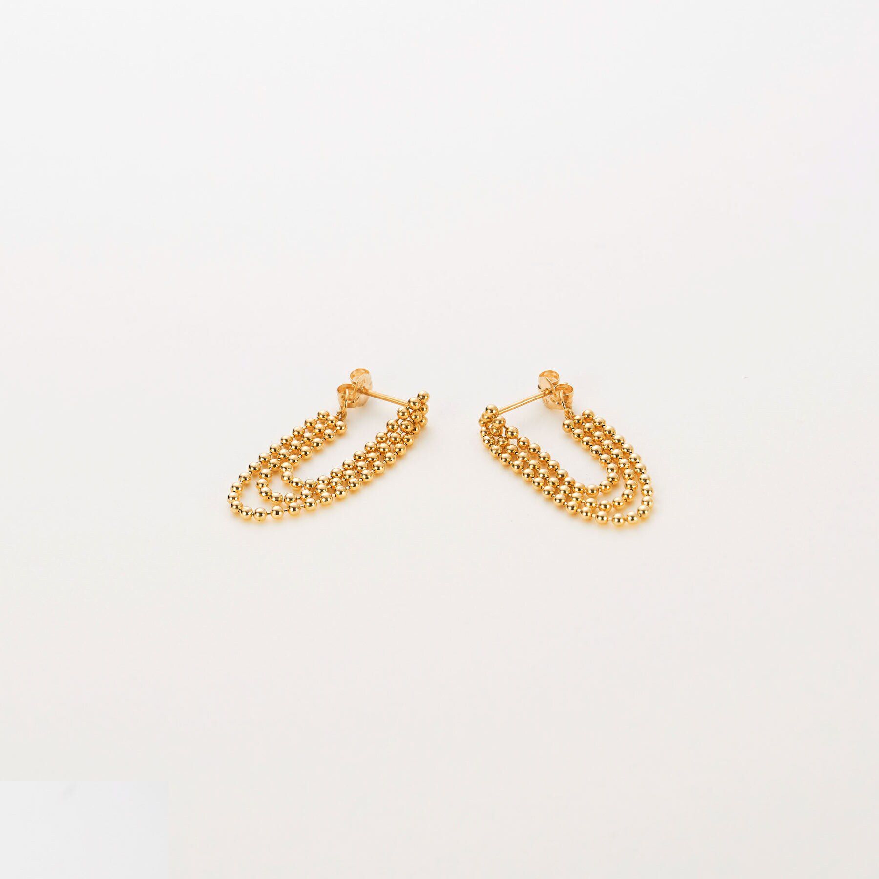 COCOSHNIK「K10ボール3連チェーン フープピアス」|ピアス|
