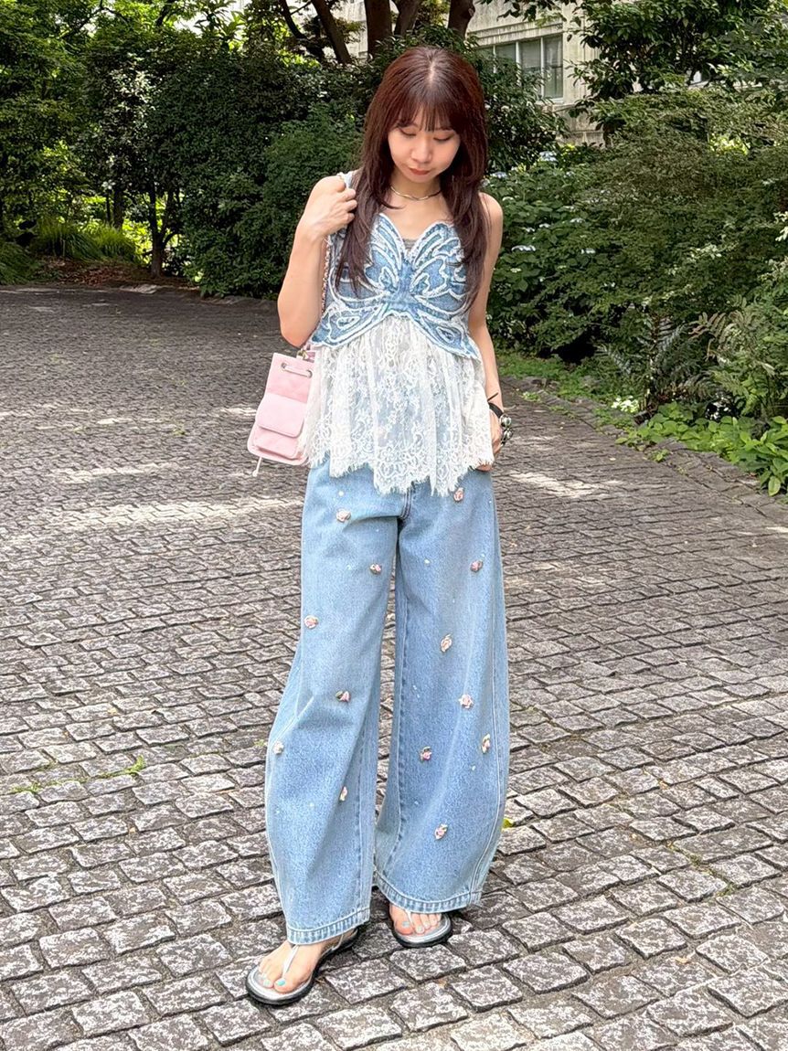 【最終値下げ】Lily Brown ANNA SUI バタフライワイドデニム LILY BROWN×ANNA SUI】バタフライワイドデニムパンツ（LILY BROWN