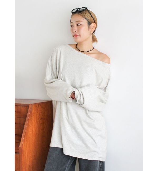 Ungrid「ボートネックビックシルエットロングスリーブTee」|Tシャツ・カットソー|ライトグレー