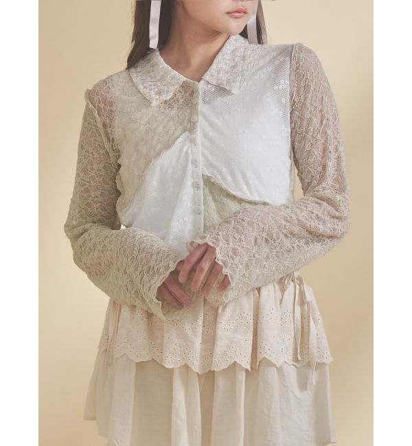 merry jenny「fog color blocking cardigan」|カーディガン|ベージュ