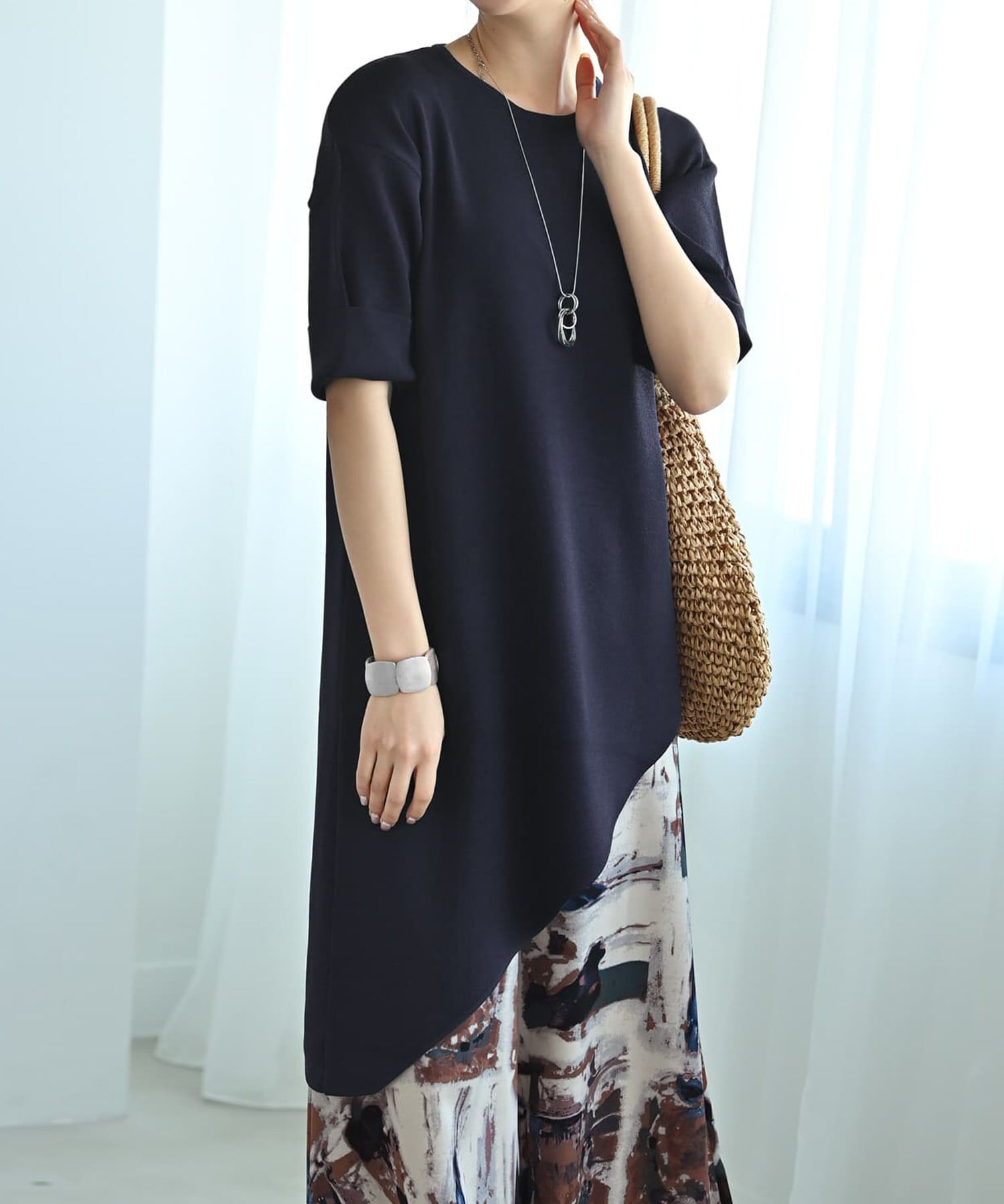 STYLE DELI「【Kana Oyama&times;BLK001】アシメトップス／DELI size」|Tシャツ・カットソー|ネイビー