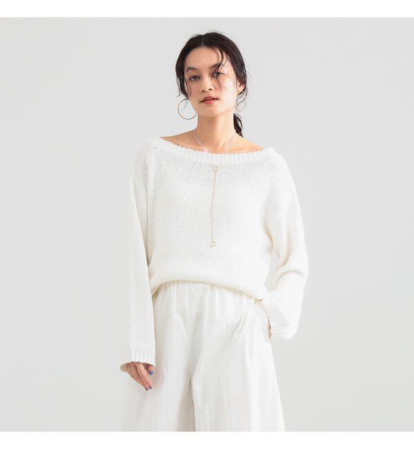 Demi-Luxe BEAMS 「コットン ローゲージ ロングスリーブ プルオーバー」|ニット・セーター|WHITE