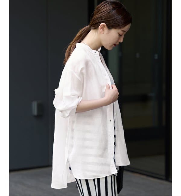IENA「《一部カラーWEB限定》ラミーリヨセルバンドカラーシャツ」|シャツ・ブラウス|