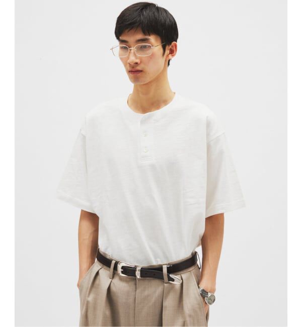 JOURNAL STANDARD「スラブ ヘンリー ネック 半袖 Tシャツ」|Tシャツ・カットソー|ホワイト