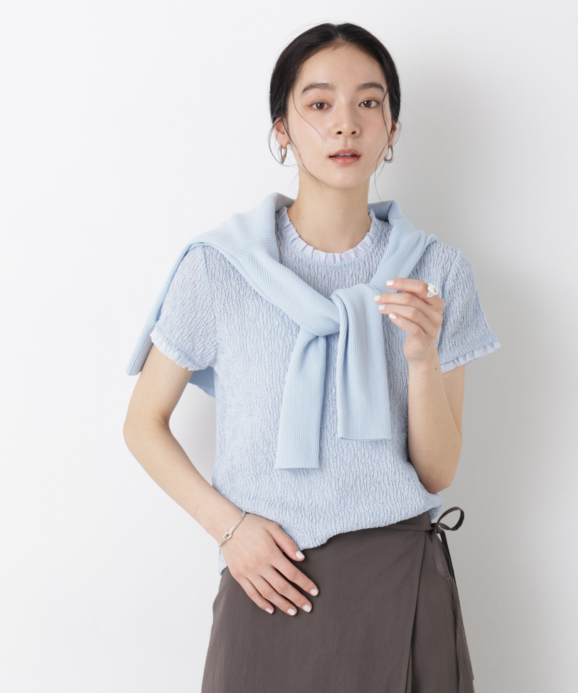 nano･universe「ランダムリンクルフリルトップス」|Tシャツ・カットソー|