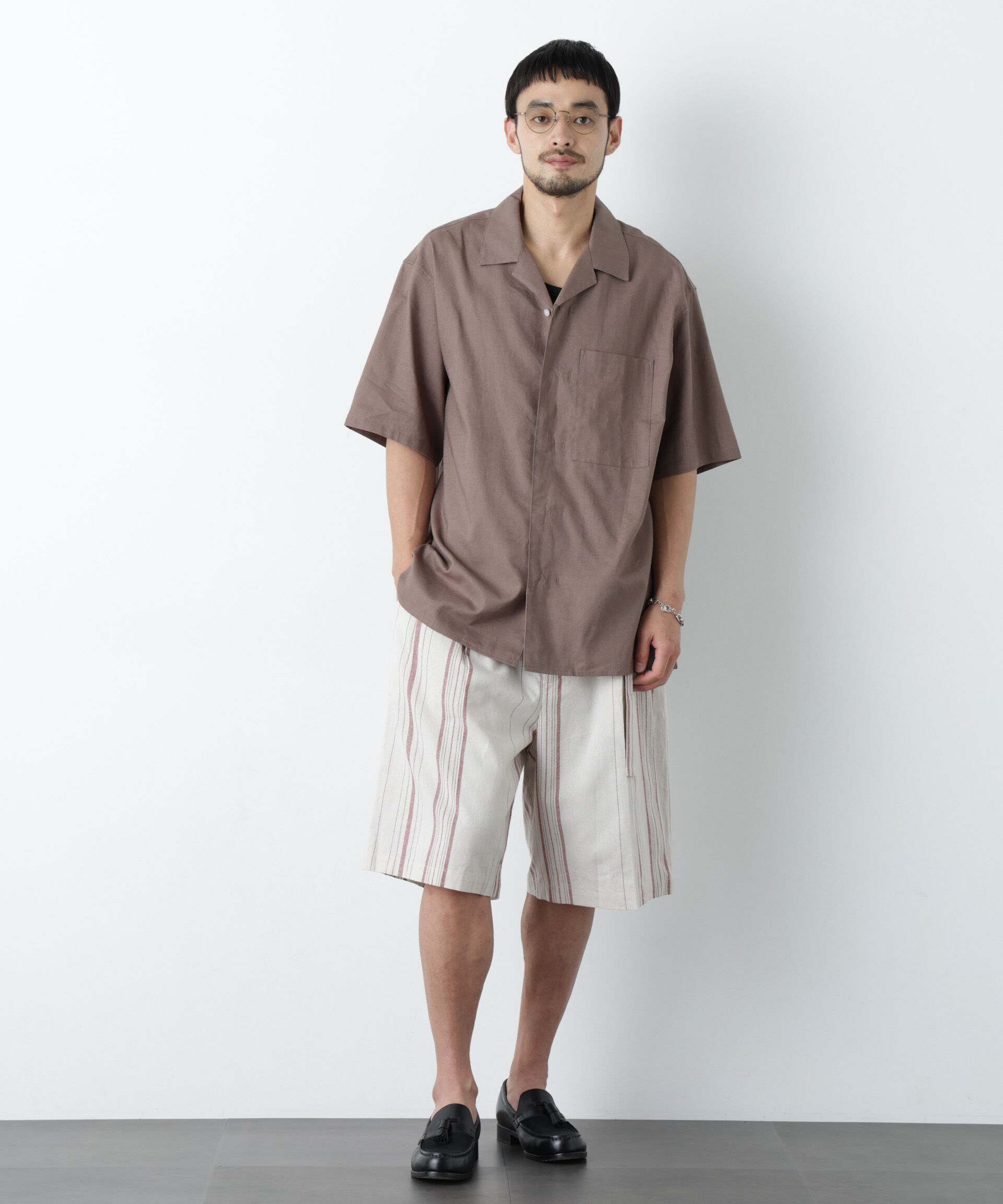 NANO universe「｢FRENCH LINEN｣ ベルテッドワイドショーツ」|チノ|