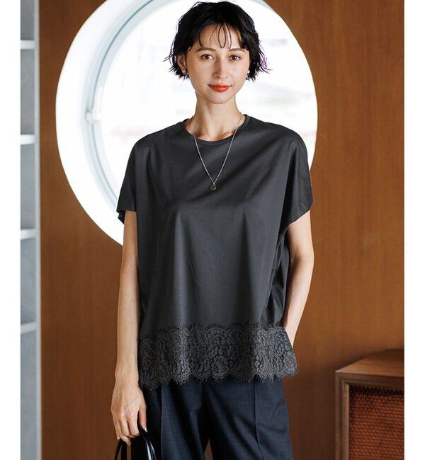 23区「【一部予約】コットンフォルムレースコンビ カットソー」|Tシャツ・カットソー|グレー系