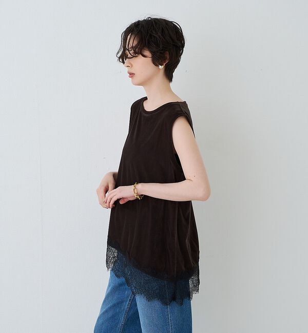 Rouge vif「シアーベロアノースリーブヘムレースカットソー【予約】」|Tシャツ・カットソー|