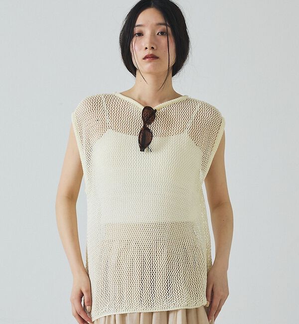 abahouse mavie「【夏のレイヤードに】メッシュニットノースリーブ」|ニット・セーター|オフホワイト
