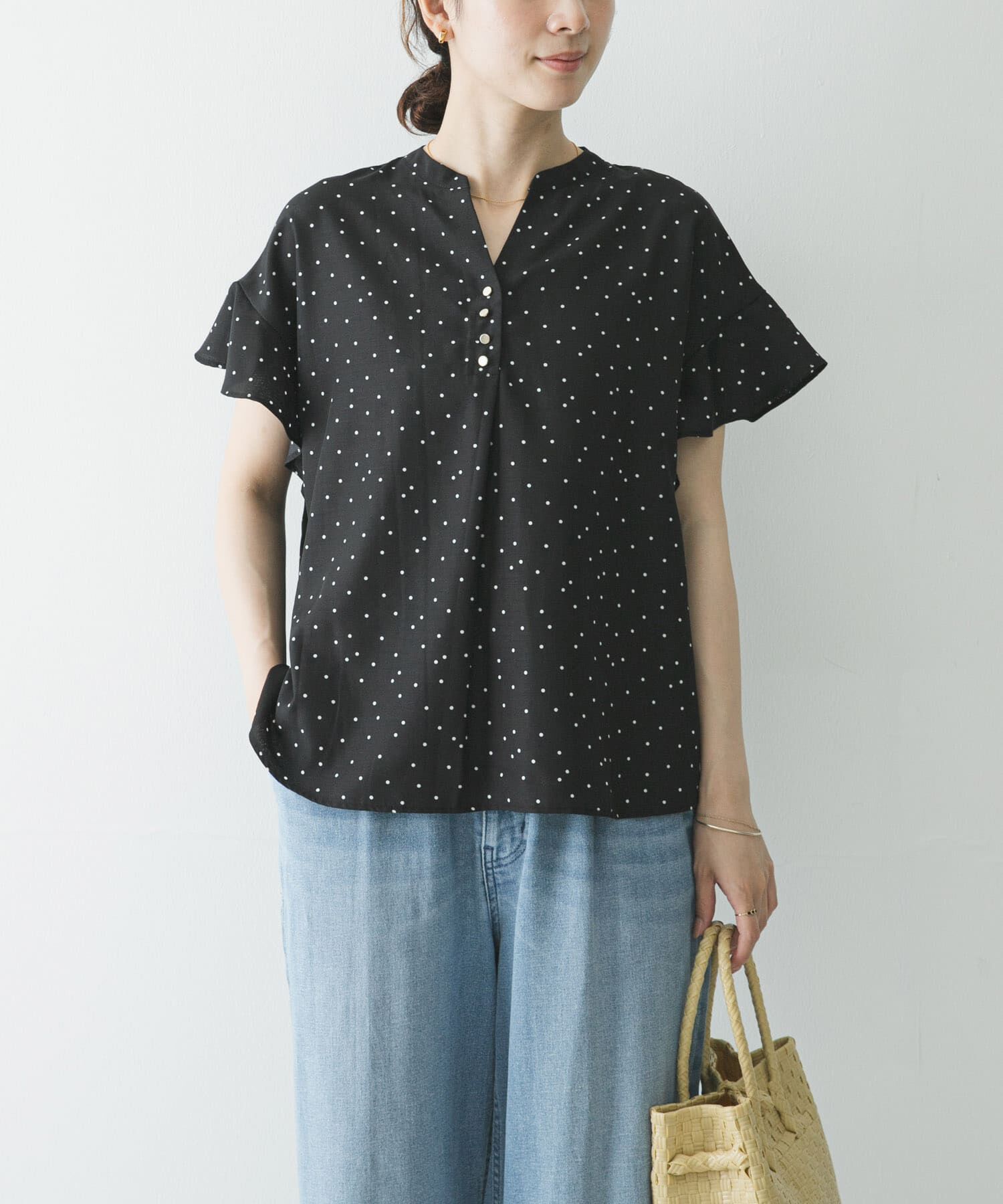 URBAN RESEARCH「フレンチスリーブスキッパーブラウス」|シャツ・ブラウス|ブラック系その他