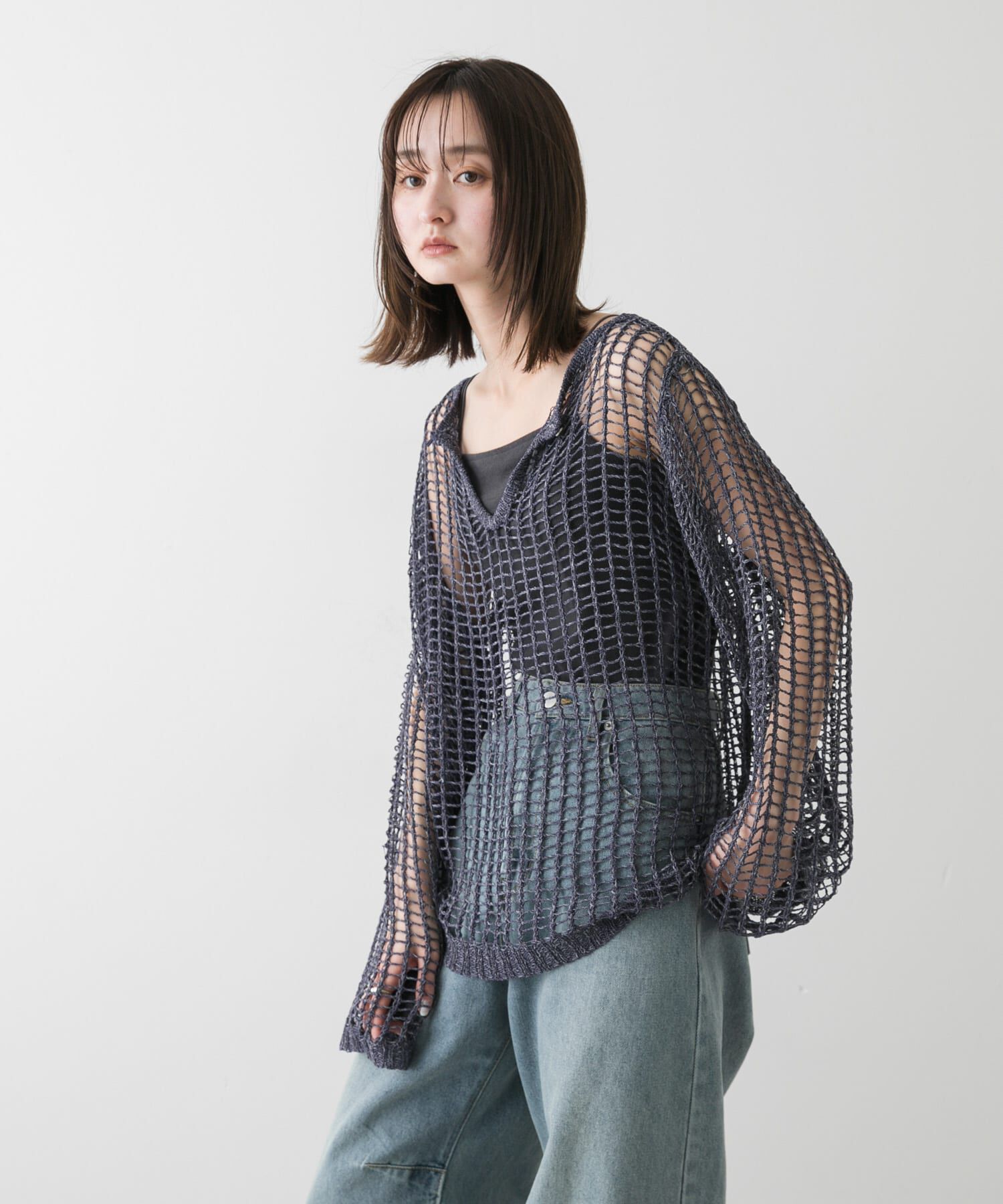 SENSE OF PLACE by URBAN RESEARCH「キーネックメッシュニット」|ニット・セーター|